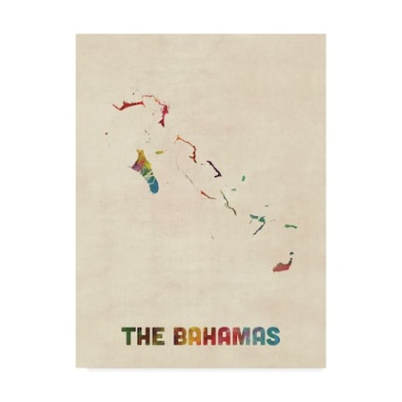 Michael Tompsett 'The Bahamas Watercolor Map' Canvas Art,18x24